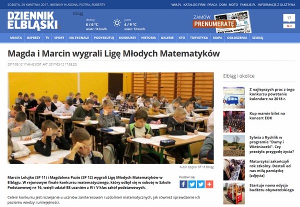 Magda i Marcin wygrali Ligę Młodych Matematyków